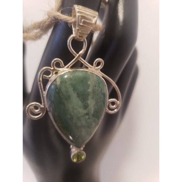 Gemstone Pendant Vintage Aventurine 925 Silver Hand Made Pendan - Picture 3 of 10